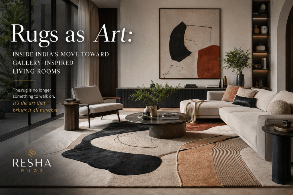 "Rugs as Art: Inside India's Move Toward Gallery-Inspired Living Rooms"