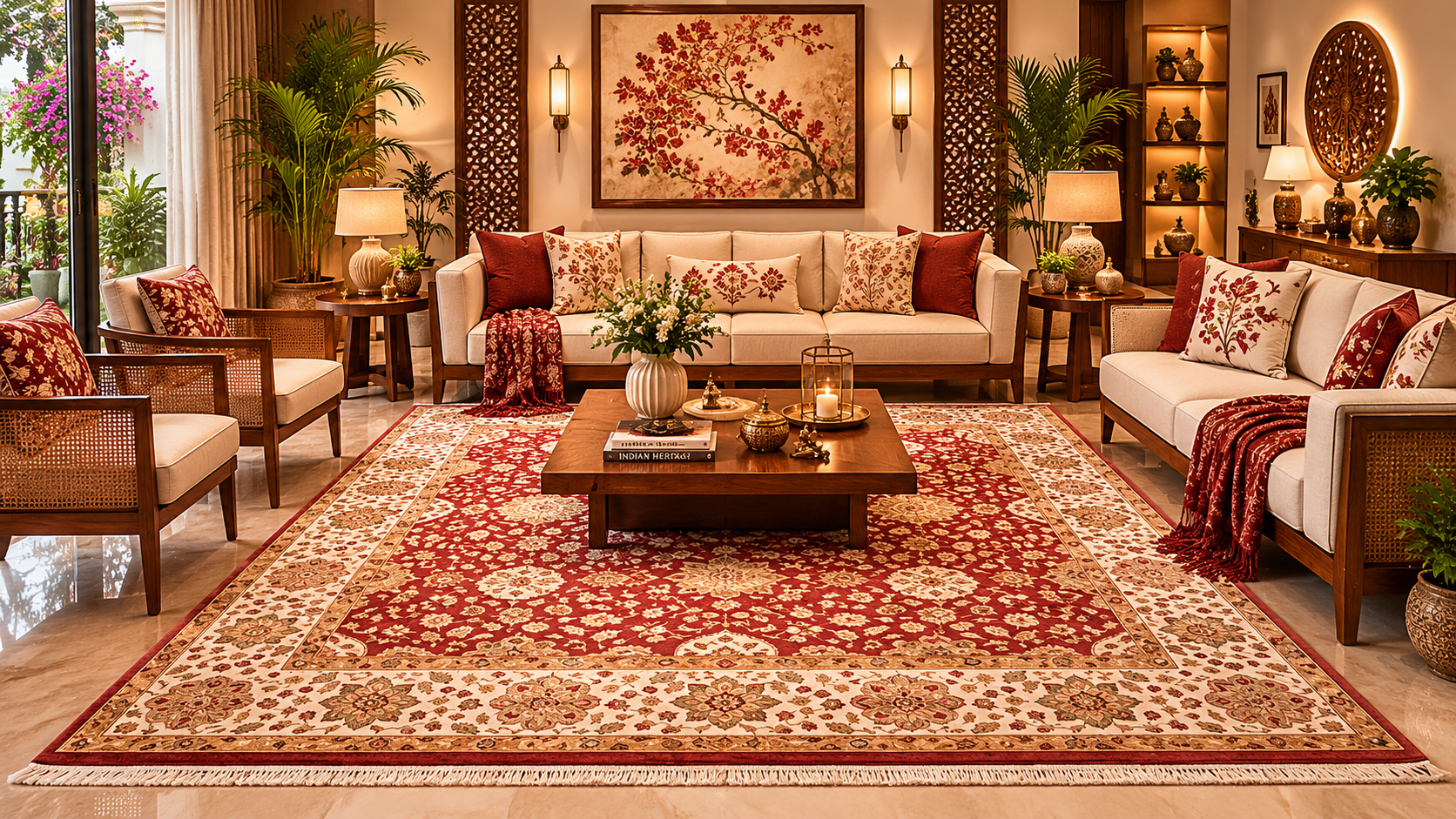 Artisan-woven rug featured in a contemporary dining room