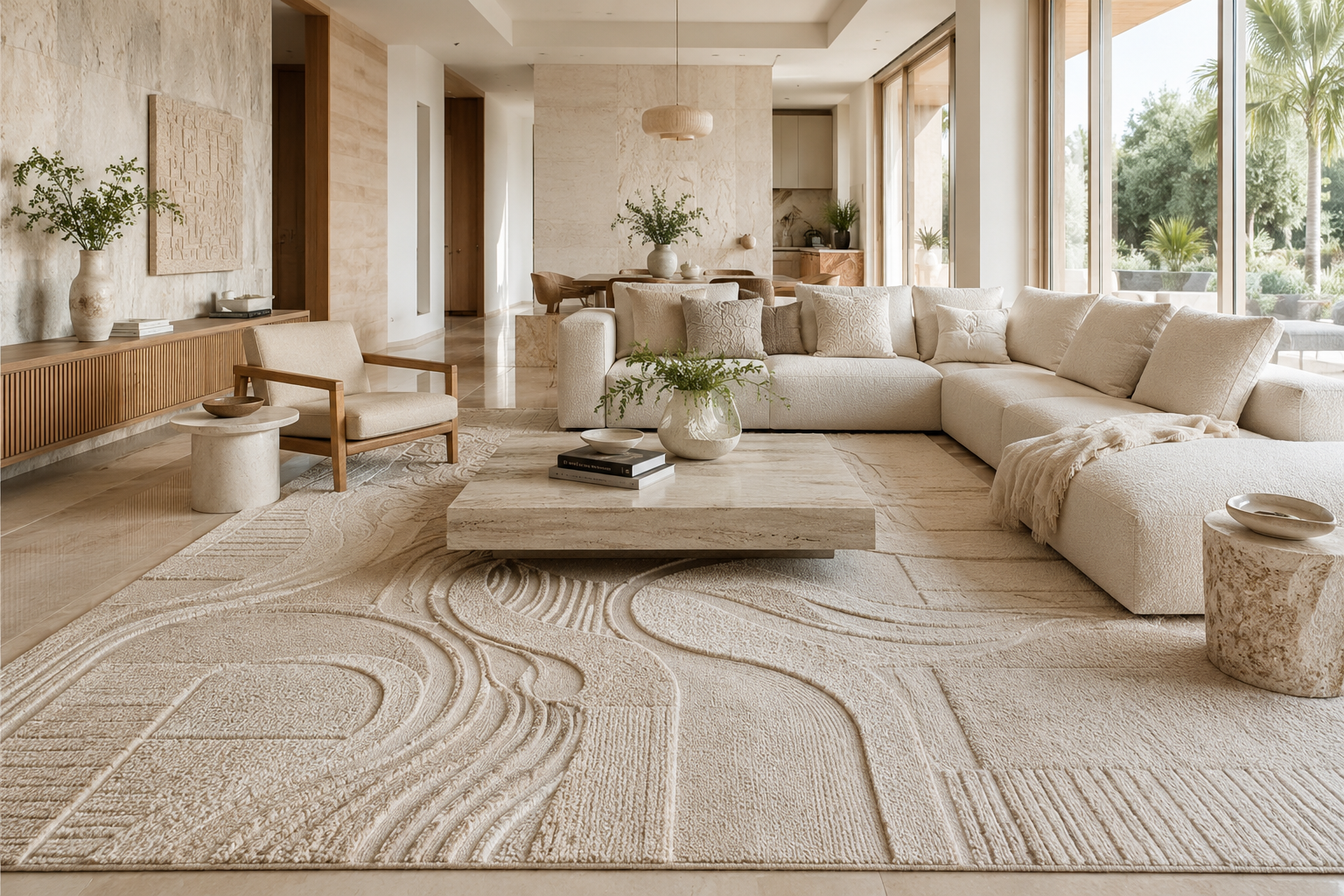‘’The Tactile Revolution: How High-Low Pile Rugs Add Depth to Monochromatic Spaces’’